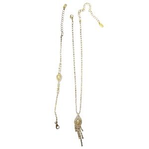 Vintage Gold Color and Silver diamond Necklace with Tear Drop Faux Pearl